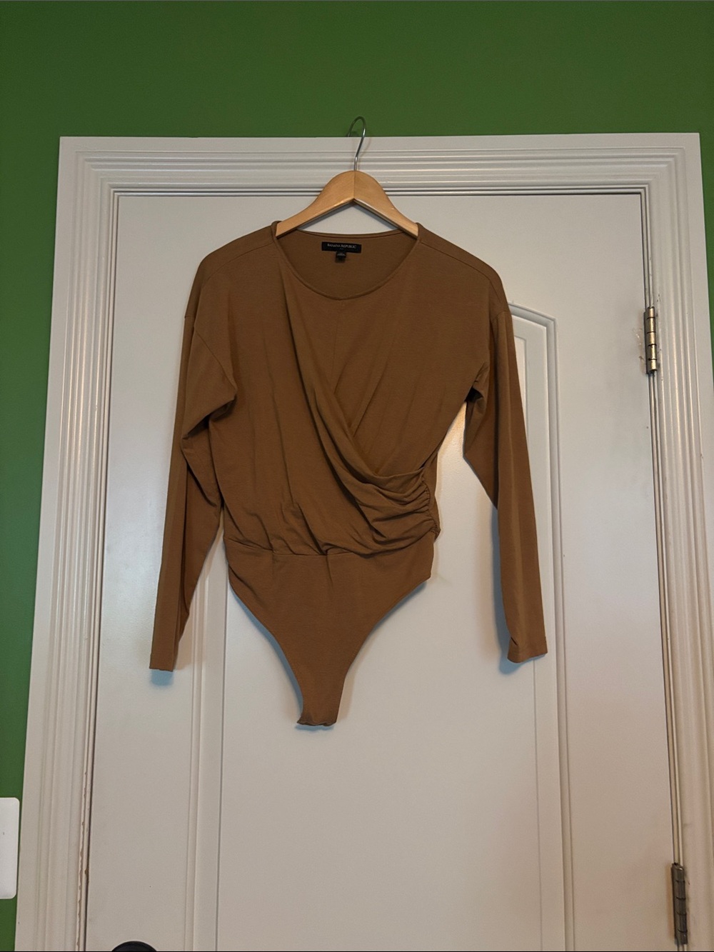 Banana Republic Camel Draped Long-Sleeve Bodysuit. Size Medium